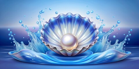A pearl in a shell in splashes of water