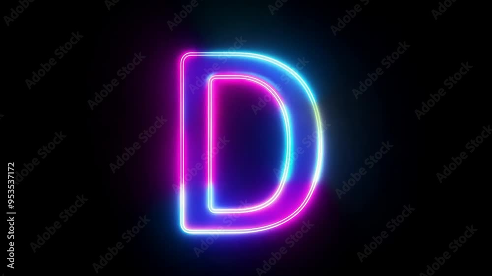Poster neon light character displaying a vibrant letter d in a dark setting generative ai