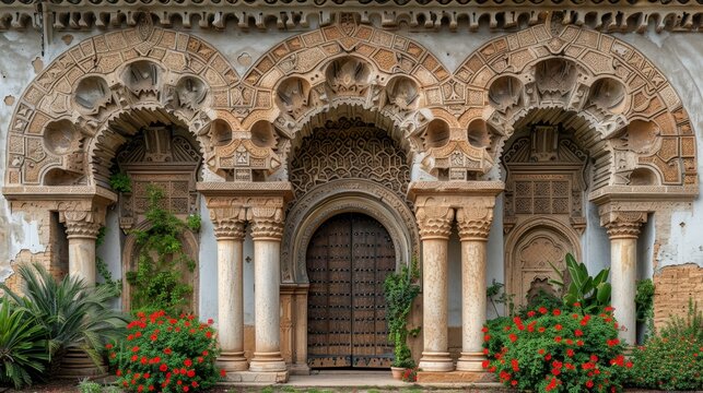 Exquisite ancient persian architecture  elegant door pillars with classical decorative elements
