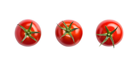 Three red ripe tomatoes isolated transparent background