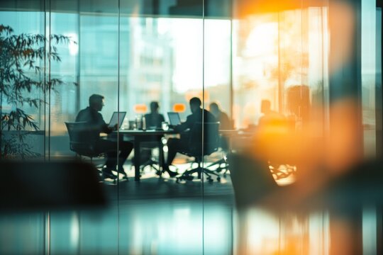 The modern business meeting takes place in a vibrant urban office setting, where professionals gather to foster creativity, strategic discussion, and collaborative planning for future success