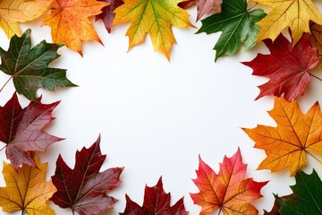 Fototapeta premium Autumn Maple Leaves Flat Lay White Background created with Generative AI