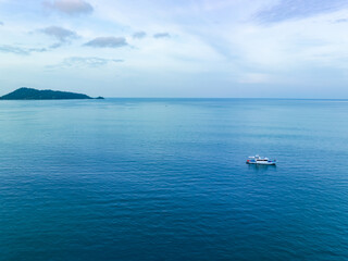 Drone view Beautiful clouds blue sky over sea in high season at Phuket Thailand