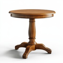 A wooden table with a round top and a wooden base