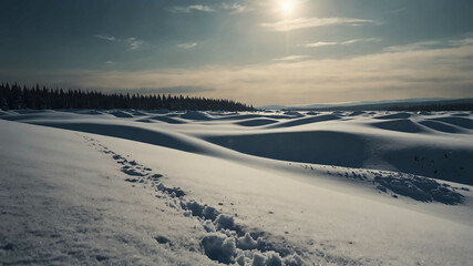 Deep snow drifts on winter landscape background