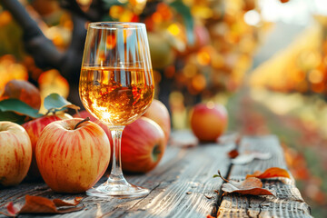 Glass of calvados on a table in the garden