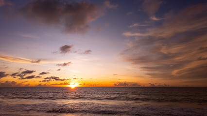 Sunset sky, Nature beautiful Light Sunset or sunrise over sea, Colorful dramatic majestic scenery Sky with Amazing clouds and waves in sunset sky nature light cloud background