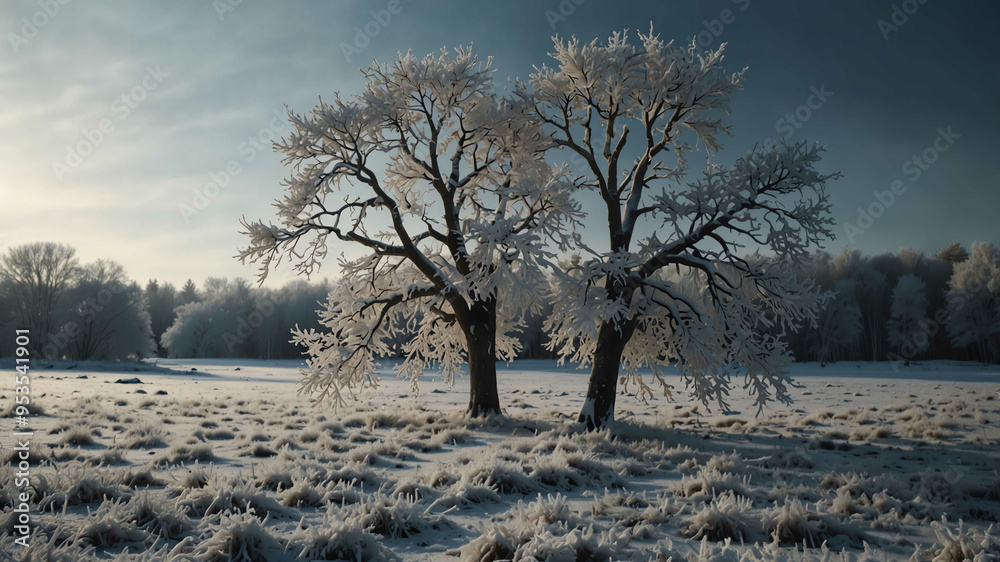 Canvas Prints Frost covered trees along winter landscape background