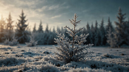 Frosty air in a winter landscape background