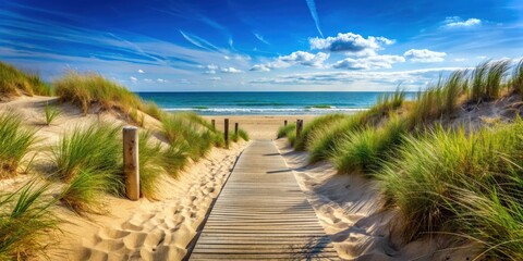 Pathway leading to sandy beach on a sunny summer day, beach, pathway, summer, sand, sunny, walkway, vacation, ocean