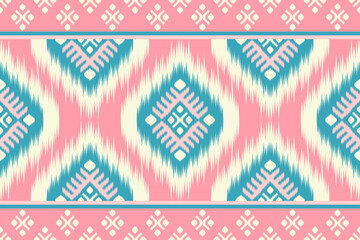 Sweet Pink Color of Ikat pattern, Thai art design, Ikat Ornament style, Ikat Print. Abstract geometric seamless pattern background traditional ethic for clothing, fabric, textile, fashion.