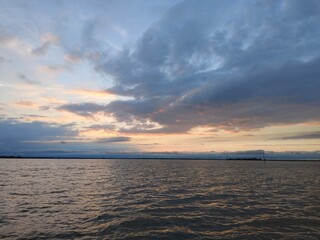 Sunset over calm water, Evening river fishing, Colorful sunset sky, Golden hour river view