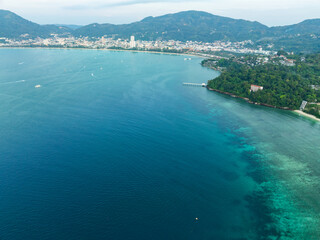 Fototapeta premium Drone view Beautiful sea in high season at Phuket Thailand