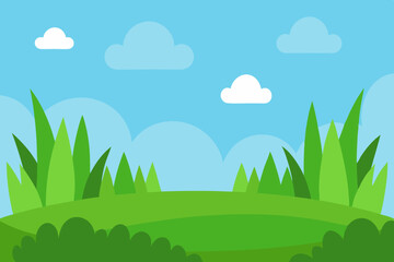 Obraz premium Landscape with a green grass garden and an open sky vector illustration 