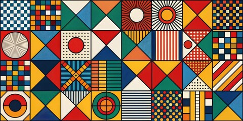 Obraz premium Colorful geometric patterns inspired by Bauhaus art style, Bauhaus, abstract, design, colorful, shapes, composition, retro