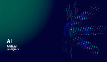 AI tech, Circuit data , wave background, with face profile