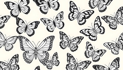 A black and white butterfly pattern with many butterflies - generative AI