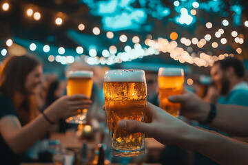 Oktoberfest celebration filled with a festive atmosphere, showcasing traditional elements like beer, pretzels, and lively decorations.