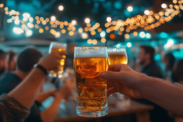 Oktoberfest celebration filled with a festive atmosphere, showcasing traditional elements like beer, pretzels, and lively decorations.