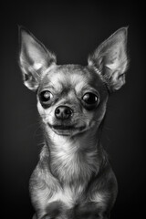 portrait studio photograph of chihuahua black and white