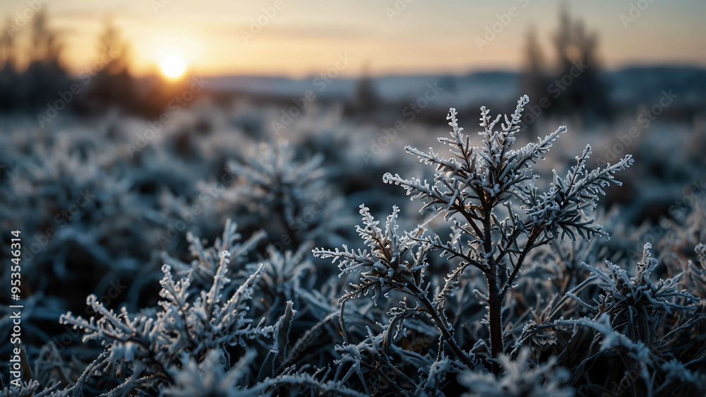 Poster Winter frost on snowy landscape winter landscape background