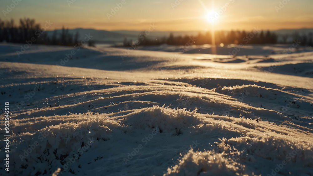 Poster Winter sun shining on snowy landscape winter landscape background