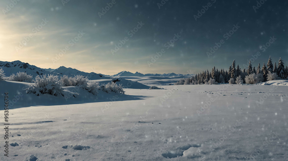 Wall mural Winter wonderland of snow and ice landscape winter landscape background