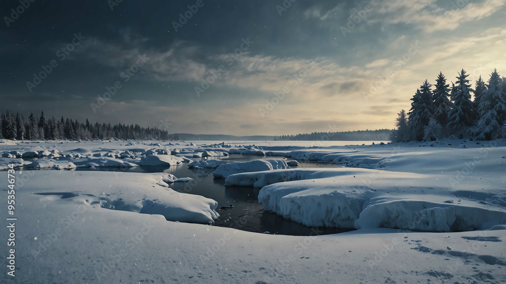 Poster Winter wonderland of snow and ice landscape winter landscape background