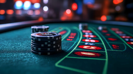 Obraz premium Casino Roulette Table with Chips and Bets