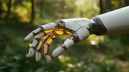Futuristic Robotic Hand Reaching Out in Nature