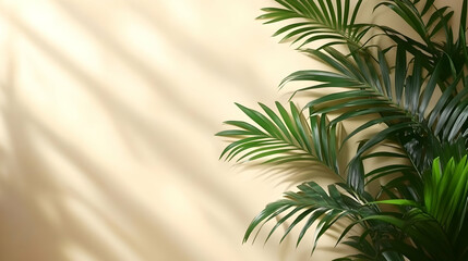 Palm Leaves Shadow Light Beige Background Minimalist
