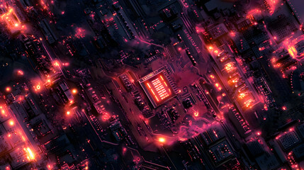 Abstract Circuit Board With Glowing Lights