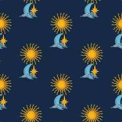 Sun, Moon, and Star Cosmic Pattern Design
