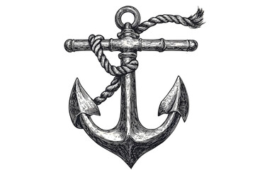 Ship sea anchor and rope in vintage engraving style. Sketch hand drawn vector illustration