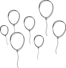 Balloon outline icons. Balloon with string in line cartoon style. Different shapes of ballons for birthday, party and wedding. Black contour of baloon silhouettes © Volodymyr
