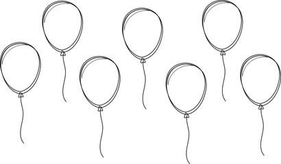 Balloon outline icons. Balloon with string in line cartoon style. Different shapes of ballons for birthday, party and wedding. Black contour of baloon silhouettes © Volodymyr