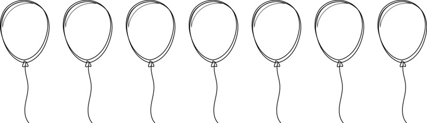 Balloon outline icons. Balloon with string in line cartoon style. Different shapes of ballons for birthday, party and wedding. Black contour of baloon silhouettes © Volodymyr