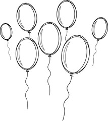 Balloon outline icons. Balloon with string in line cartoon style. Different shapes of ballons for birthday, party and wedding. Black contour of baloon silhouettes © Volodymyr