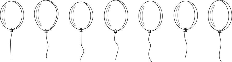 Balloon outline icons. Balloon with string in line cartoon style. Different shapes of ballons for birthday, party and wedding. Black contour of baloon silhouettes © Volodymyr