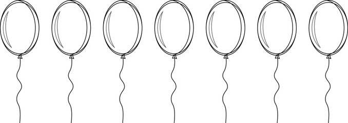 Balloon outline icons. Balloon with string in line cartoon style. Different shapes of ballons for birthday, party and wedding. Black contour of baloon silhouettes © Volodymyr
