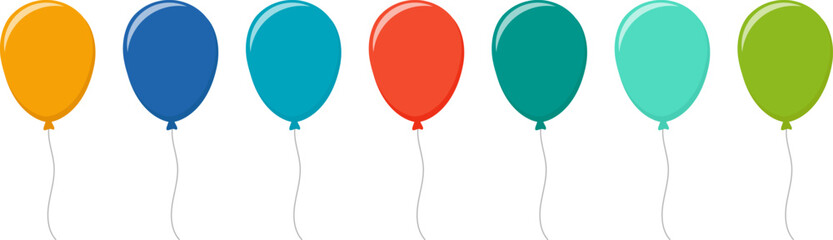 Balloon in flat style. Bunch of balloons for birthday or party, celebrate and carnival. Flying ballon with rope isolated on white background. Vector. © Volodymyr