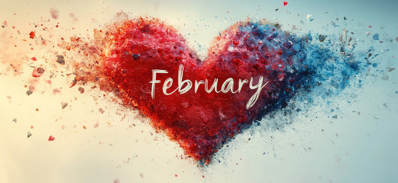 February Calendar month. Love, hearts Saint Valentine. Red color of the season. Suitable for postcards, signage, stationery, birthdays, advertising, marketing, blogs, website
