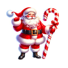 Santa Claus holding a candy cane