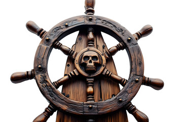 Obraz premium Pirate ship wooden rudder on white background.&nbsp;