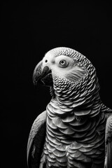 Fototapeta premium portrait studio photograph of african gray parrot black and white