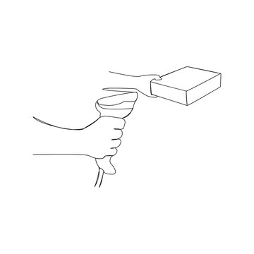 Continuous one line drawing retail barcode scanner Single line draw design vector graphic illustration.