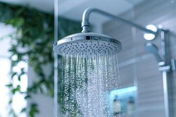 Closeup of shower head with water droplets - obrazy, fototapety, plakaty