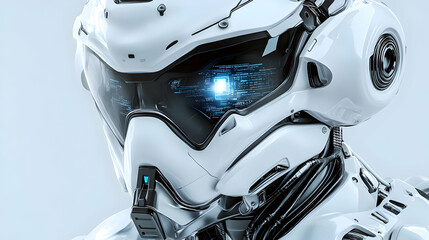 Futuristic Cyborg Head with Glowing Digital Eye