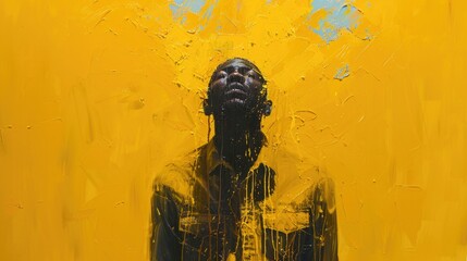 Vibrant Abstract Portrait of a Man Covered in Yellow Paint