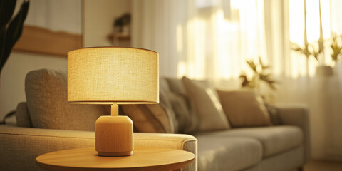 Scandinavian Living Room with Lamp on Side Table and Sofa